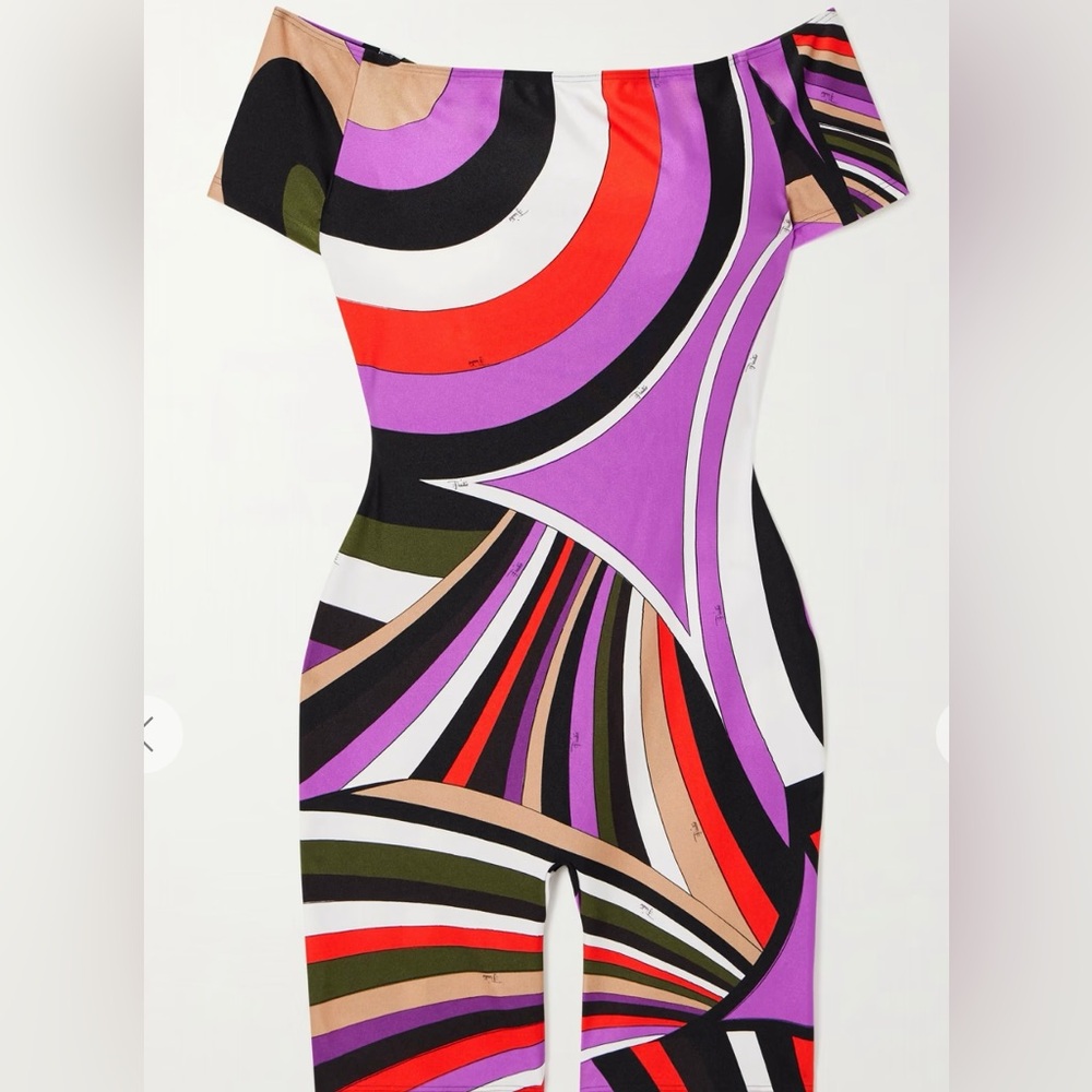 Pucci Off-the-shoulder printed stretch-jersey playsuit